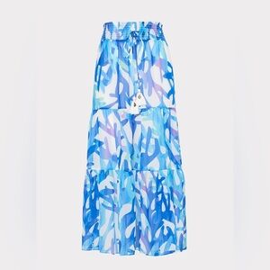 Milly Cabana Jem Under The Sea Tiered Chiffon Skirt In Blue